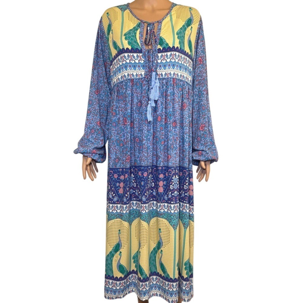 R. Vivimos Midi‎ Length Blue Peacock Dress Women's Size Medium